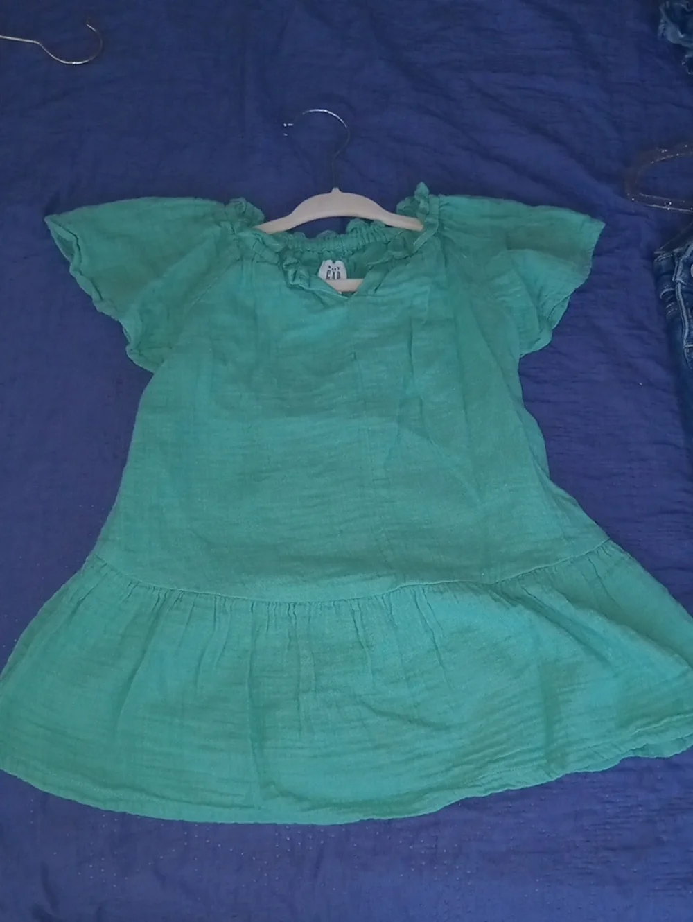 GAP 2 Piece Bundle Girls Teal Ruffle-Hem Flutter Sleeve Dress And Denim Jumper